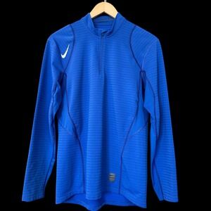 Nike Pro Blue Quarter Zip Training Compression Thermal Long Sleeve Men's L #535